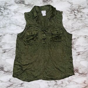 Chico's | Sleeveless Linen Utility Tank Top | Green | Womens | 1/M